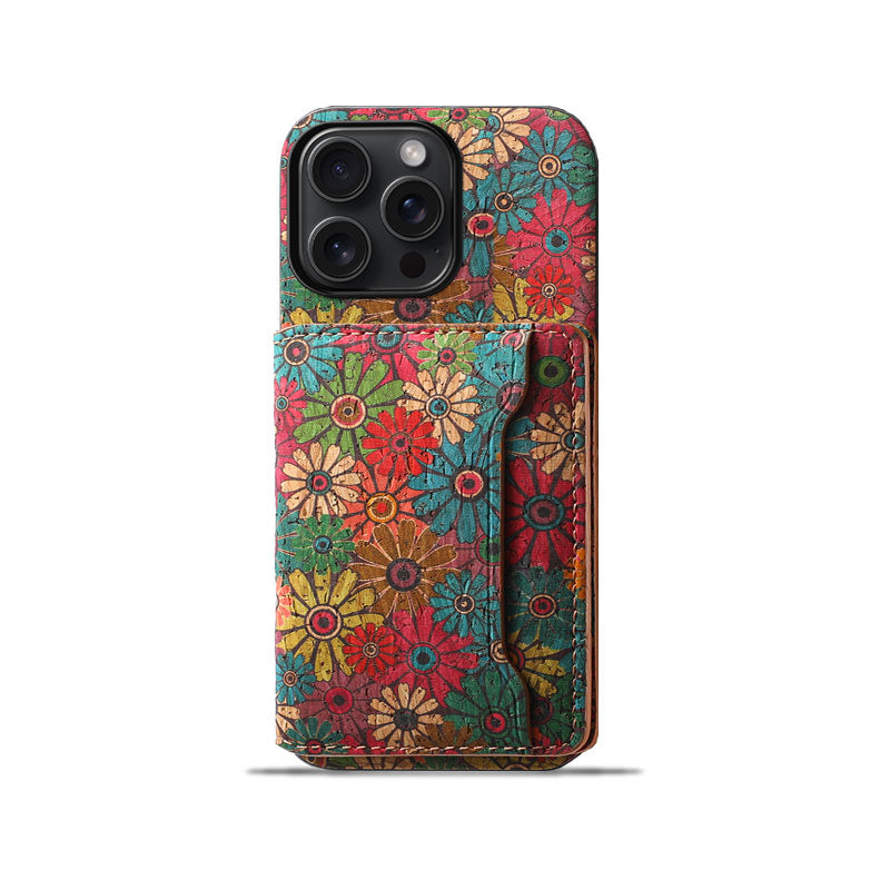 Caixa de carteira de couro Floral Seasons vintage - Proteção Boho Chic para iPhone