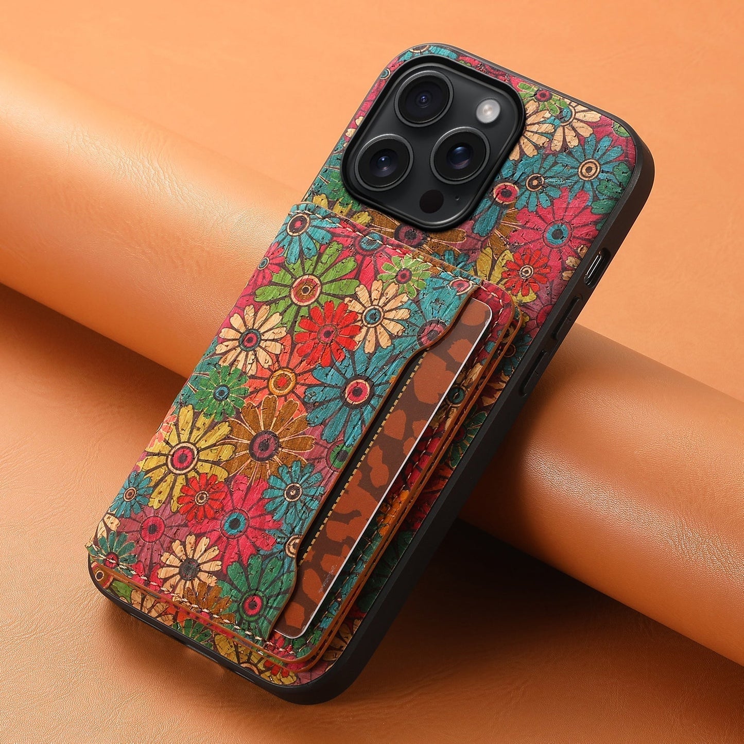 Caixa de carteira de couro Floral Seasons vintage - Proteção Boho Chic para iPhone