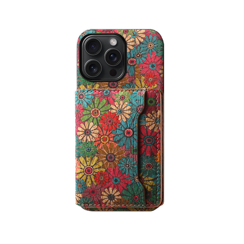 Caixa de carteira de couro Floral Seasons vintage - Proteção Boho Chic para iPhone