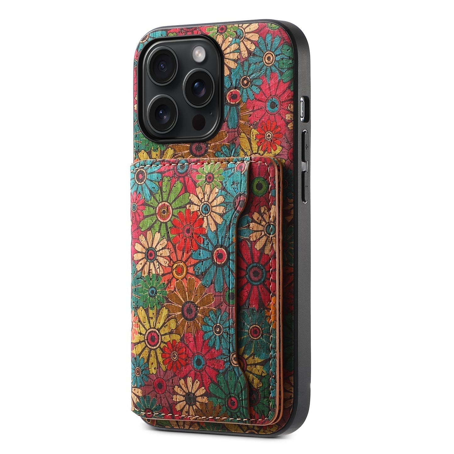 Caixa de carteira de couro Floral Seasons vintage - Proteção Boho Chic para iPhone