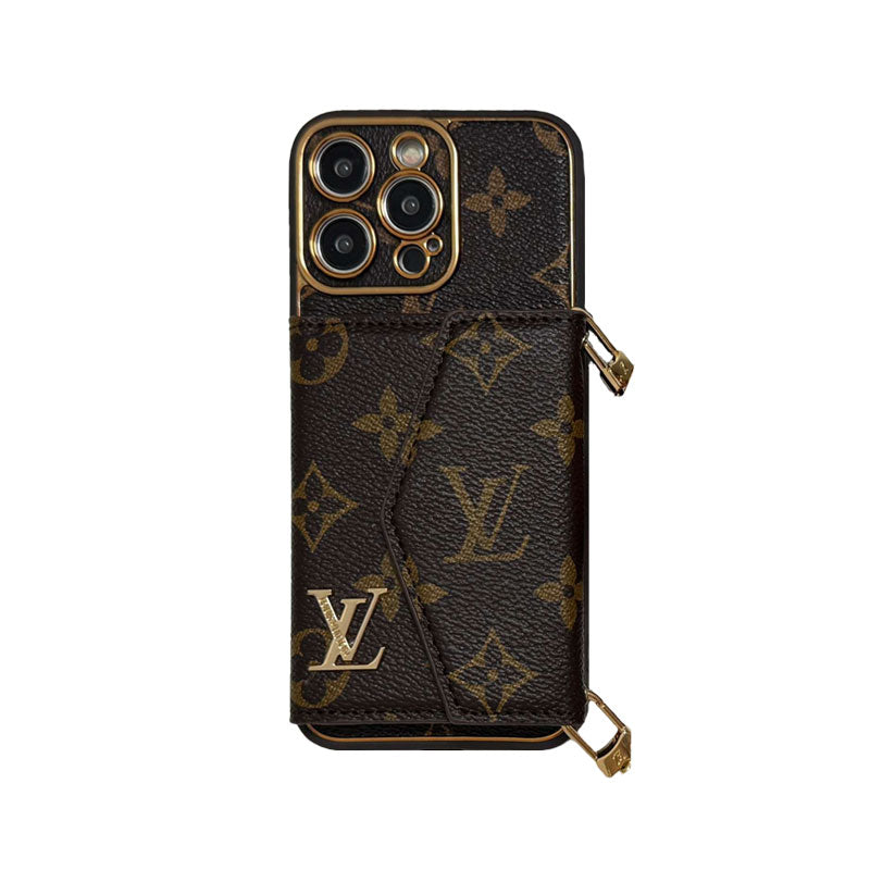 Monogram iPhone custodia con portafoglio e cinghia marrone piccolo stampa-xfq240329