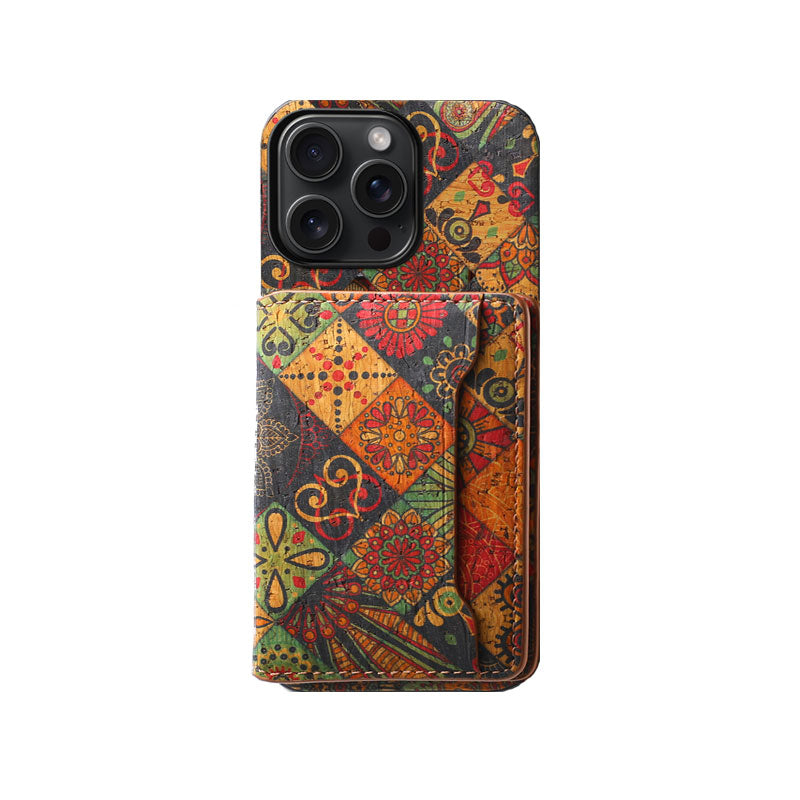 Caixa de carteira de couro Floral Seasons vintage - Proteção Boho Chic para iPhone