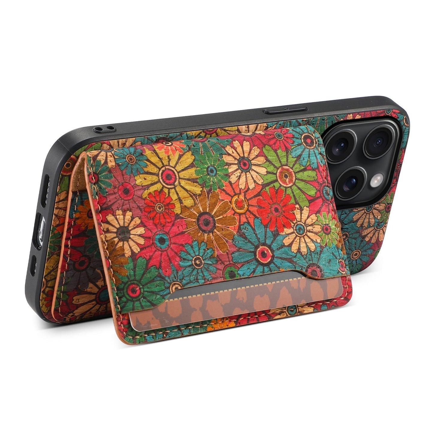 Caixa de carteira de couro Floral Seasons vintage - Proteção Boho Chic para iPhone