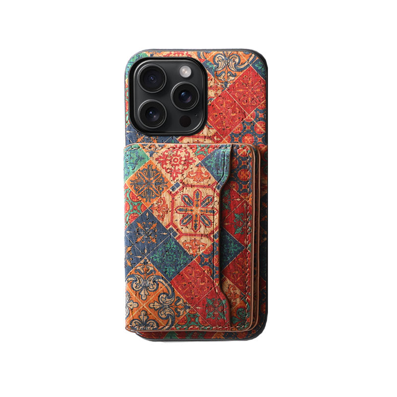 Caixa de carteira de couro Floral Seasons vintage - Proteção Boho Chic para iPhone