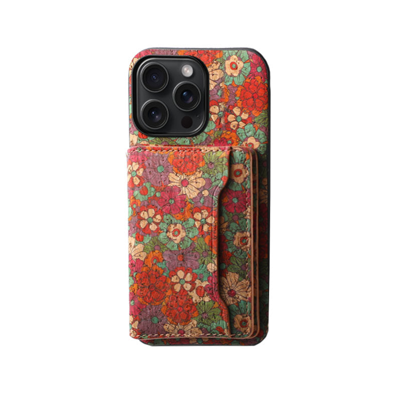 Caixa de carteira de couro Floral Seasons vintage - Proteção Boho Chic para iPhone