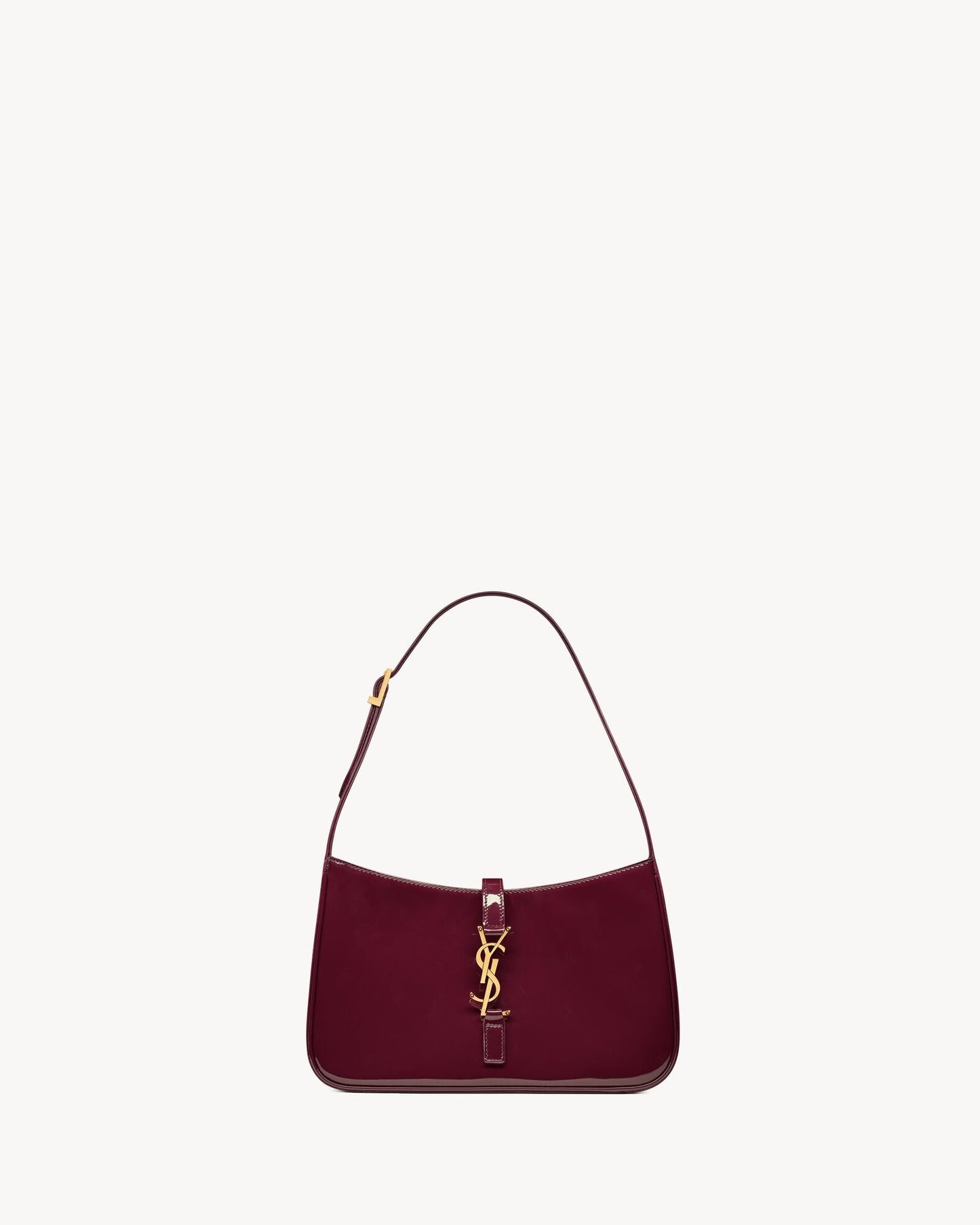 Saint Laurent Le 5 à 7 Patent Leather Hobo – Burgundy Elegance