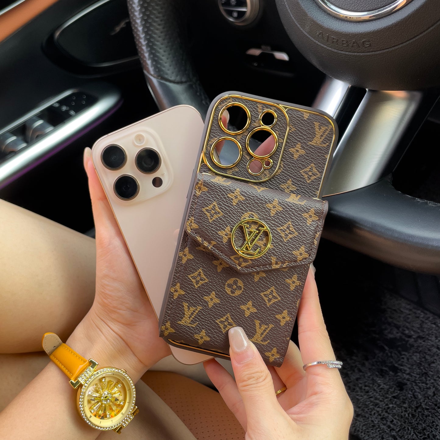 Luxurious Advanced Leather iPhone Case With Card Wallet And Strap