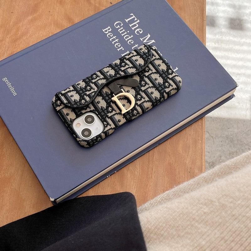 CD μαύρο και γκρι ύφασμα iPhone θήκη