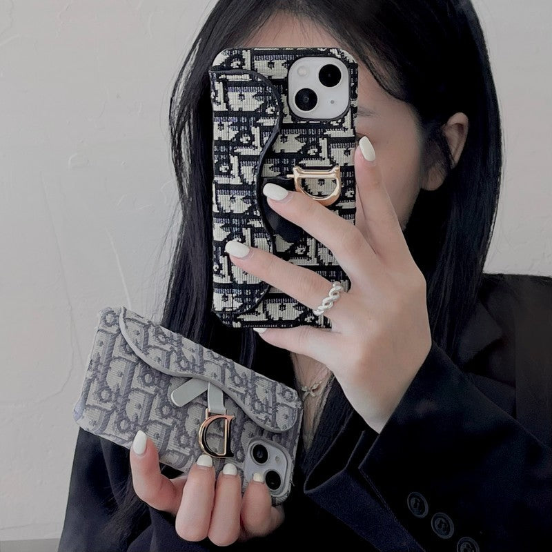 CD μαύρο και γκρι ύφασμα iPhone θήκη