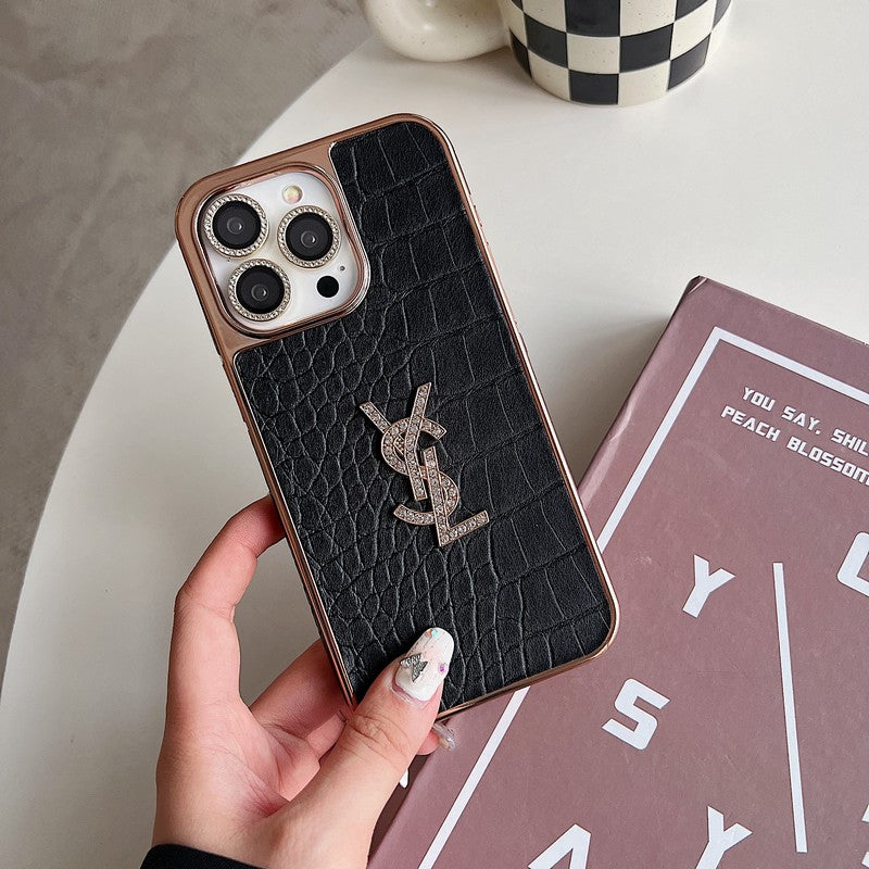 Caso para iPhone de ouro rosa de couro de cor sã