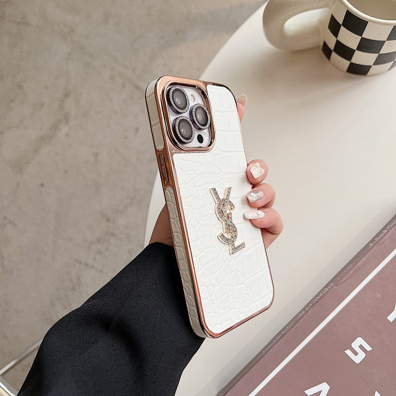 Caso para iPhone de ouro rosa de couro de cor sã