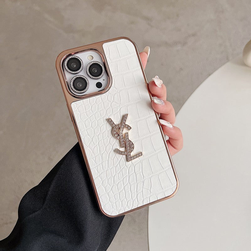 Caso para iPhone de ouro rosa de couro de cor sã