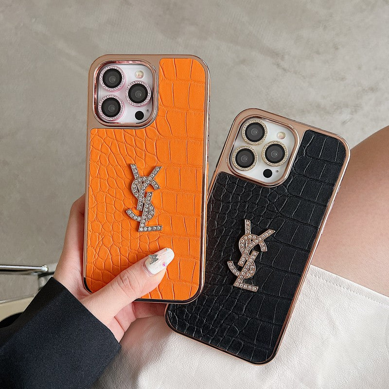 Caso para iPhone de ouro rosa de couro de cor sã