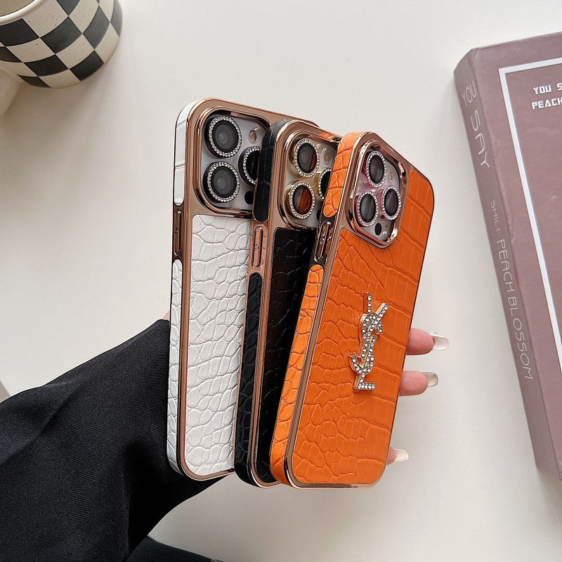 Caso para iPhone de ouro rosa de couro de cor sã