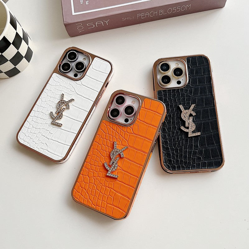 Caso para iPhone de ouro rosa de couro de cor sã