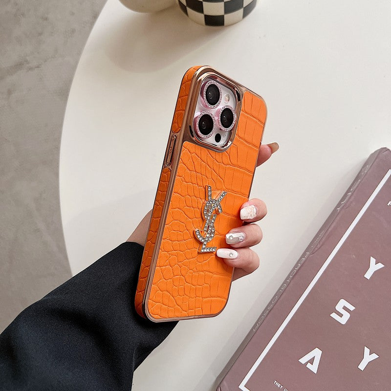 Caso para iPhone de ouro rosa de couro de cor sã