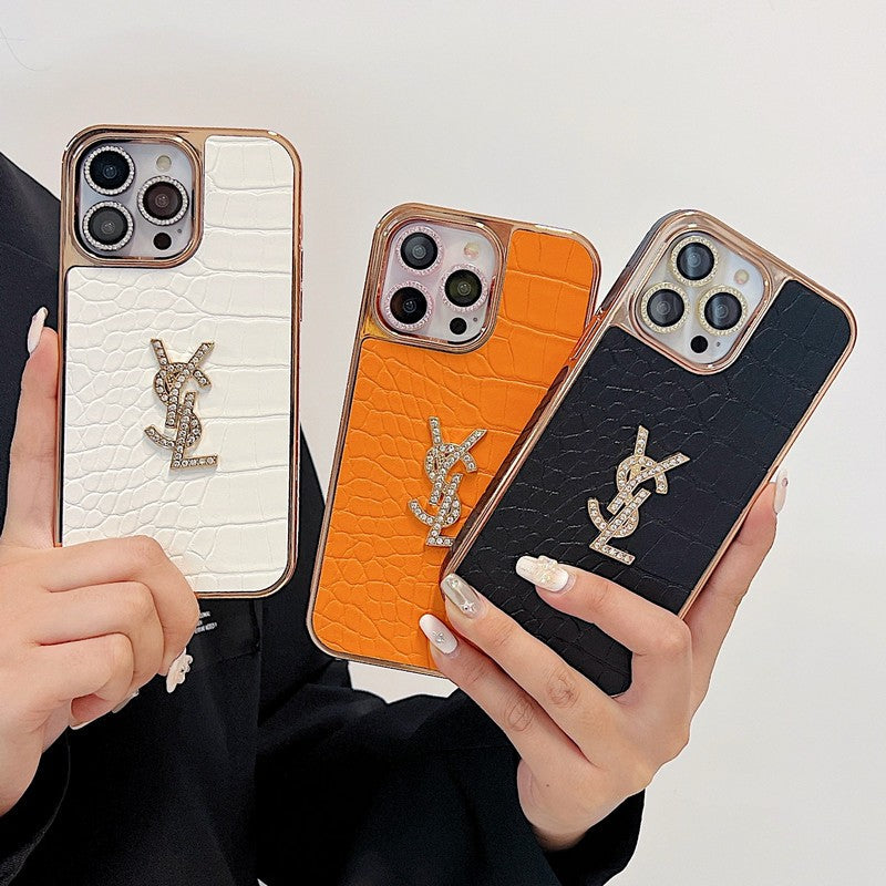 Caso para iPhone de ouro rosa de couro de cor sã