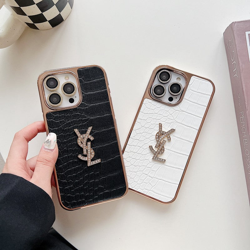 Caso para iPhone de ouro rosa de couro de cor sã
