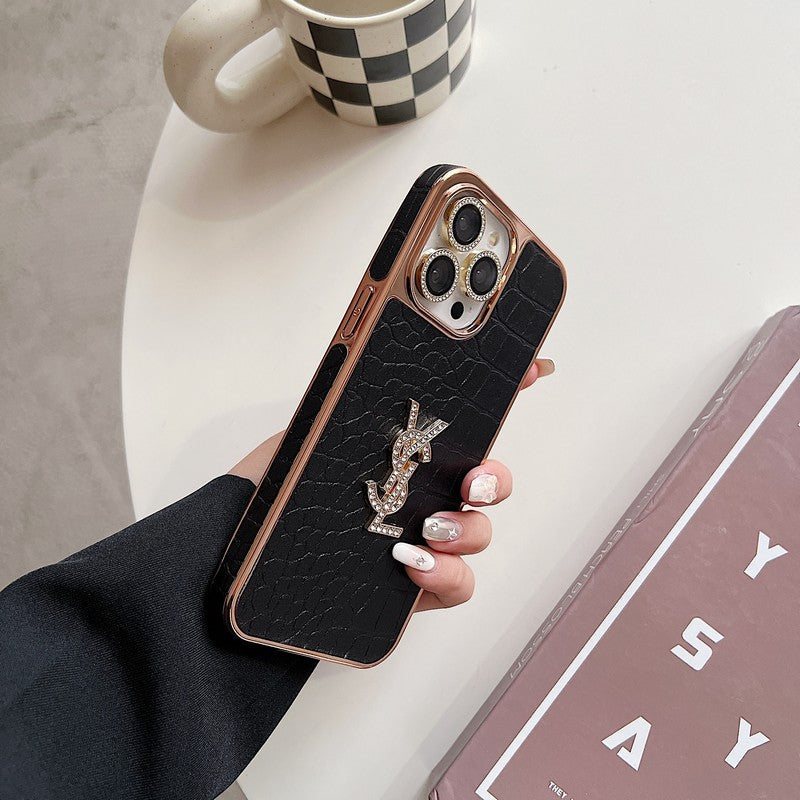 Caso para iPhone de ouro rosa de couro de cor sã