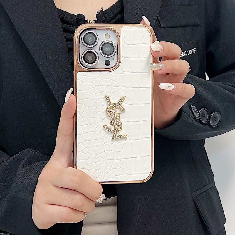 Caso para iPhone de ouro rosa de couro de cor sã