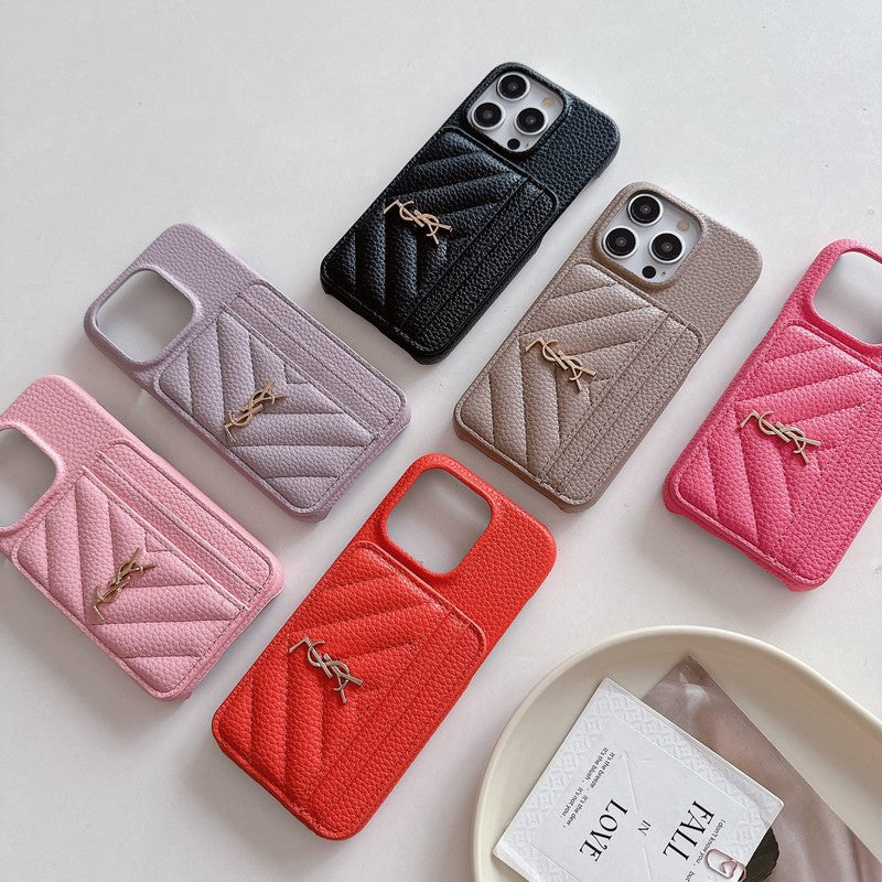 Capa para iPhone de couro de bolsa de cartão saint