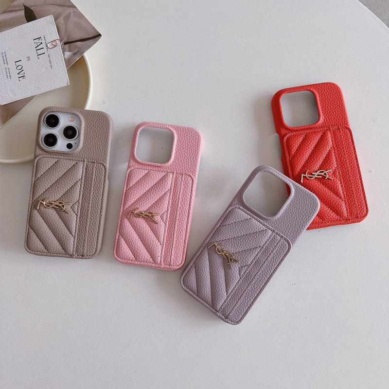 Capa para iPhone de couro de bolsa de cartão saint