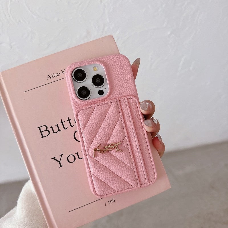 Capa para iPhone de couro de bolsa de cartão saint