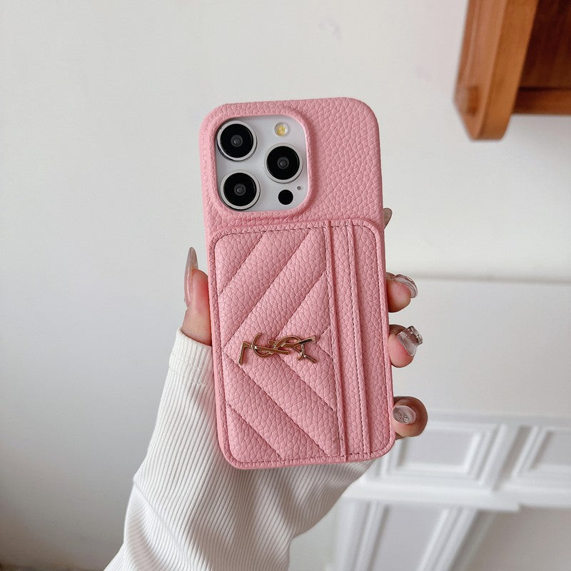 Capa para iPhone de couro de bolsa de cartão saint