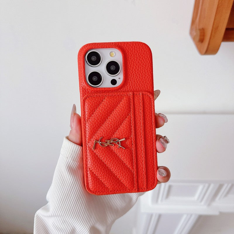 Capa para iPhone de couro de bolsa de cartão saint