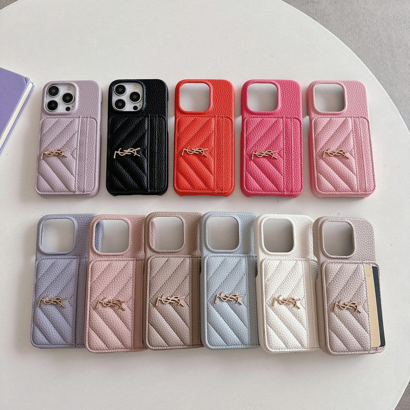 Capa para iPhone de couro de bolsa de cartão saint