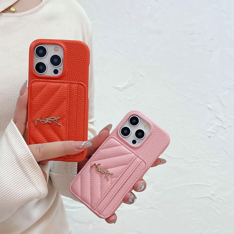 Capa para iPhone de couro de bolsa de cartão saint