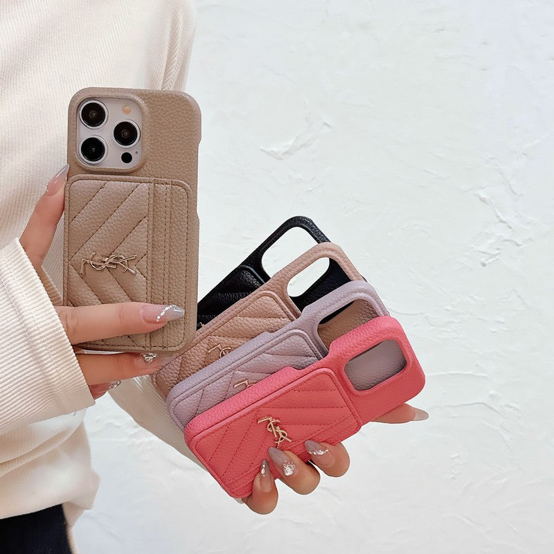 Capa para iPhone de couro de bolsa de cartão saint
