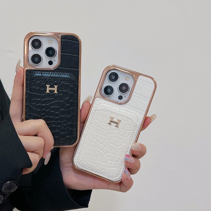 H Rose χρυσό δερμάτινο δερμάτινο iPhone θήκη