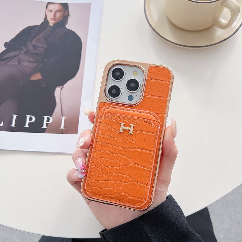 H Rose χρυσό δερμάτινο δερμάτινο iPhone θήκη