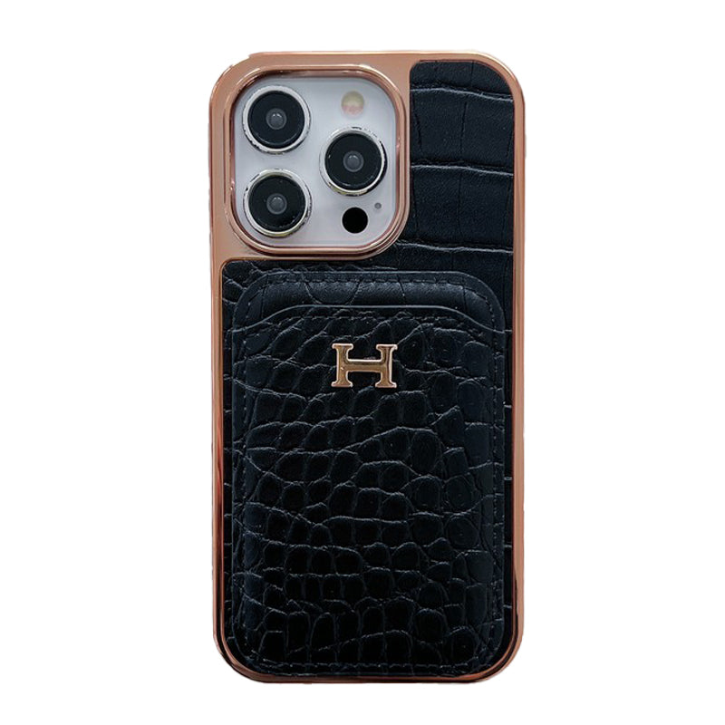 H Rose χρυσό δερμάτινο δερμάτινο iPhone θήκη