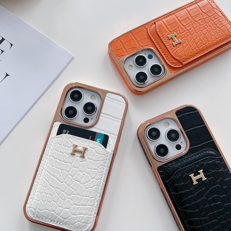 H Rose χρυσό δερμάτινο δερμάτινο iPhone θήκη