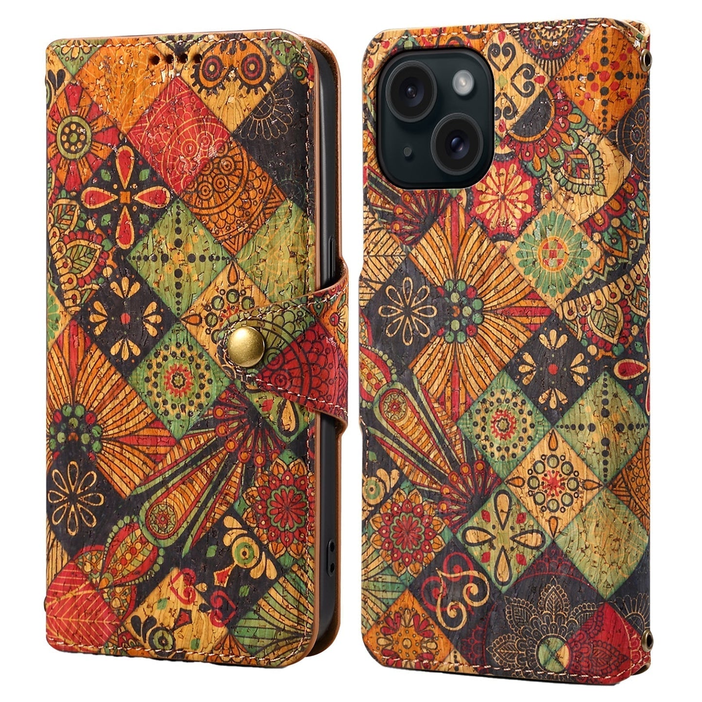 Estuche de billetera de cuero temporales florales vintage - protección boho chic para iPhone estuche