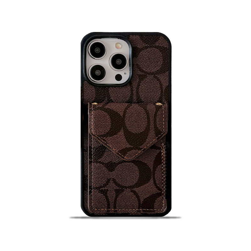 Custodia per iPhone Coach con supporto per carta e cinghia scuro -sj240513