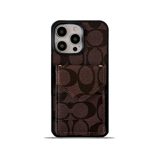 Custodia per iPhone Coach con supporto per carta e cinghia scuro -sj240513