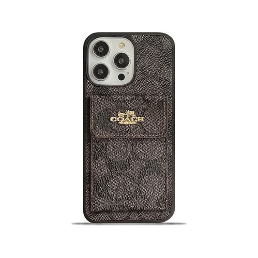 Custodia per iPhone Coach con portafoglio brown scuro del supporto per carta -szk240425