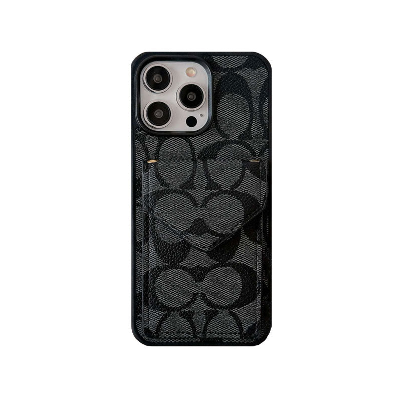 Custodia per iPhone Coach con supporto per carta e cinghia scuro -sj240513