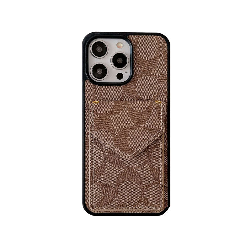Custodia per iPhone Coach con supporto per carta e cinghia scuro -sj240513