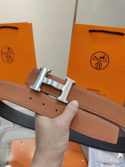 Timeless Luxury Inspired Leather Belt with Signature “H” Buckle