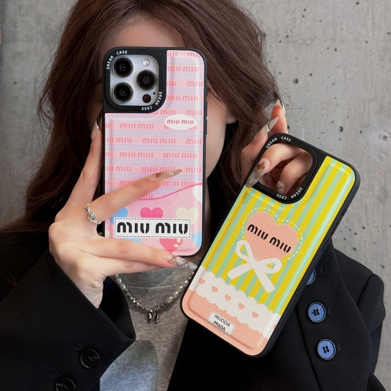 Miu Green & Pink Leather iPhone Case