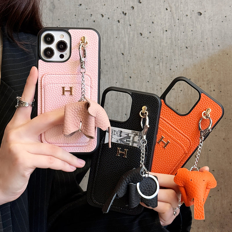 2025New arrival &nbsp;H Card Holder Leather Pendant iPhone Case
