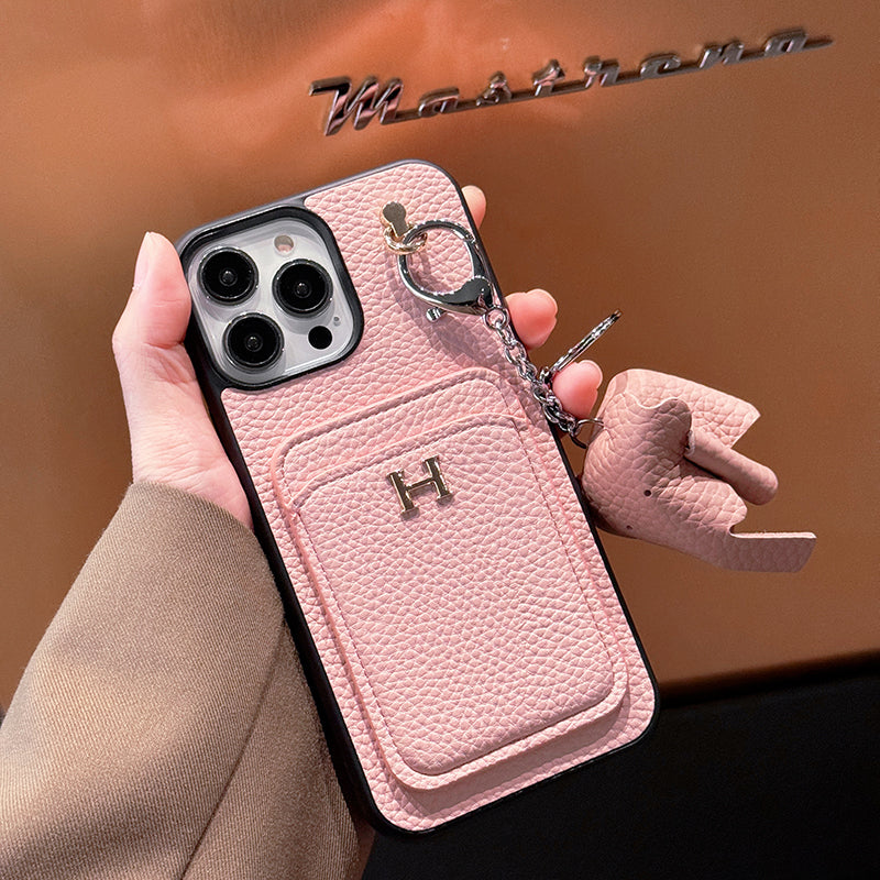 2025New arrival &nbsp;H Card Holder Leather Pendant iPhone Case