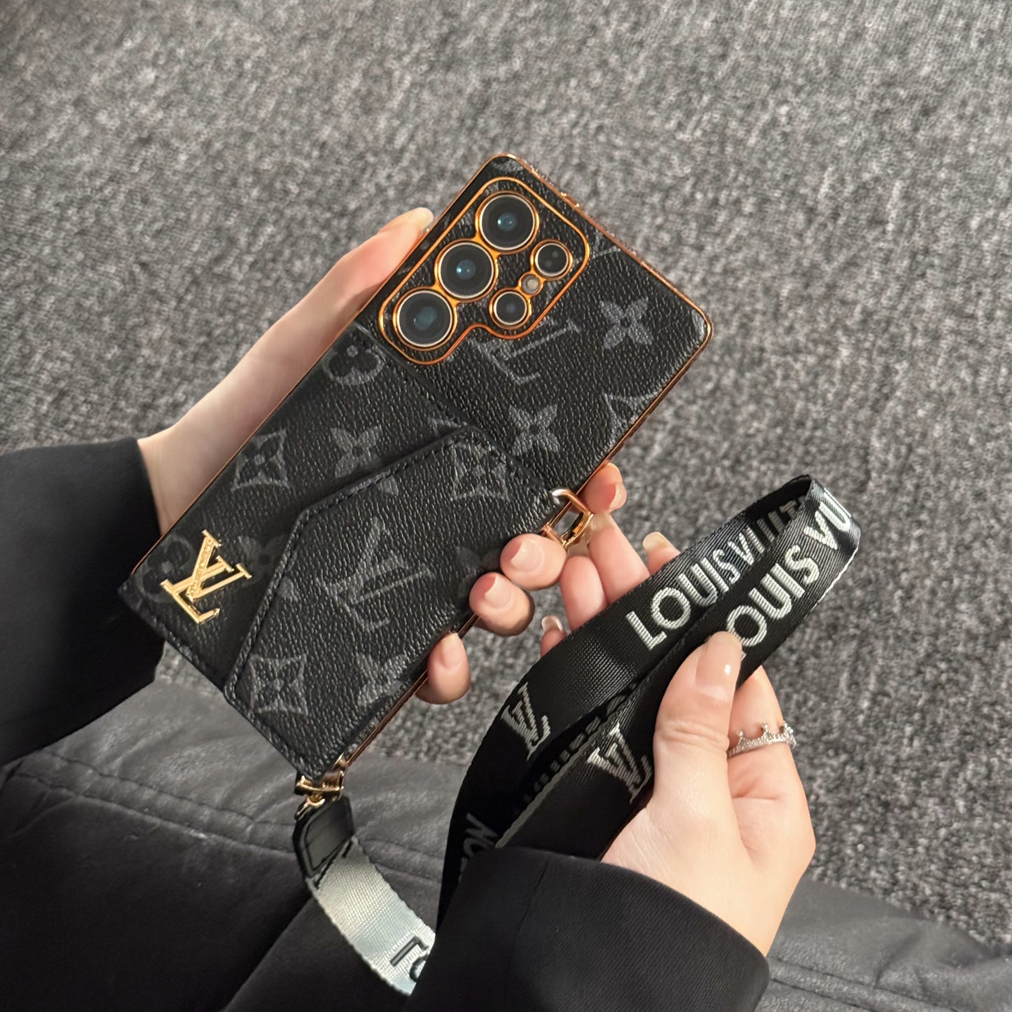 Étui de téléphone Samsung en cuir avancé avec portefeuille et sangle.