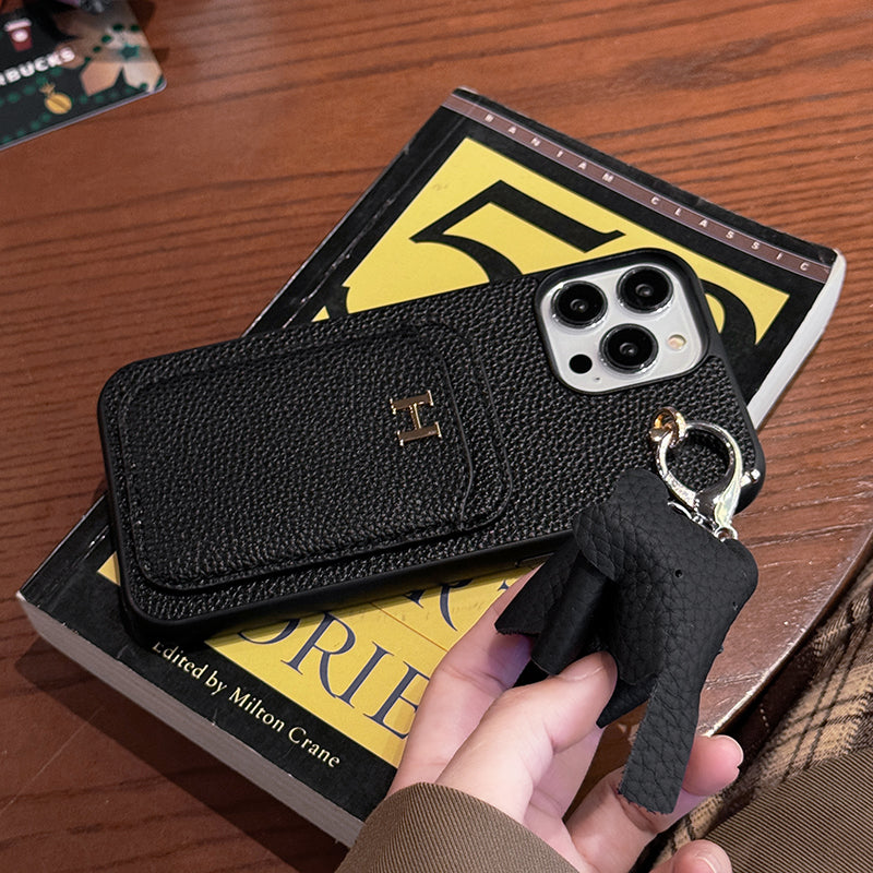 2025New arrival &nbsp;H Card Holder Leather Pendant iPhone Case