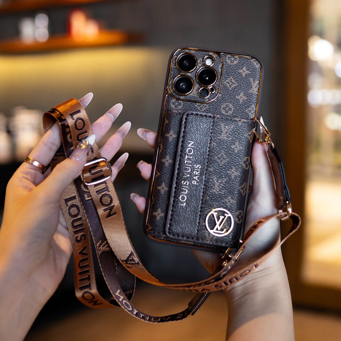 Luxury Stylish iPhone Case with Card Holder & Strap