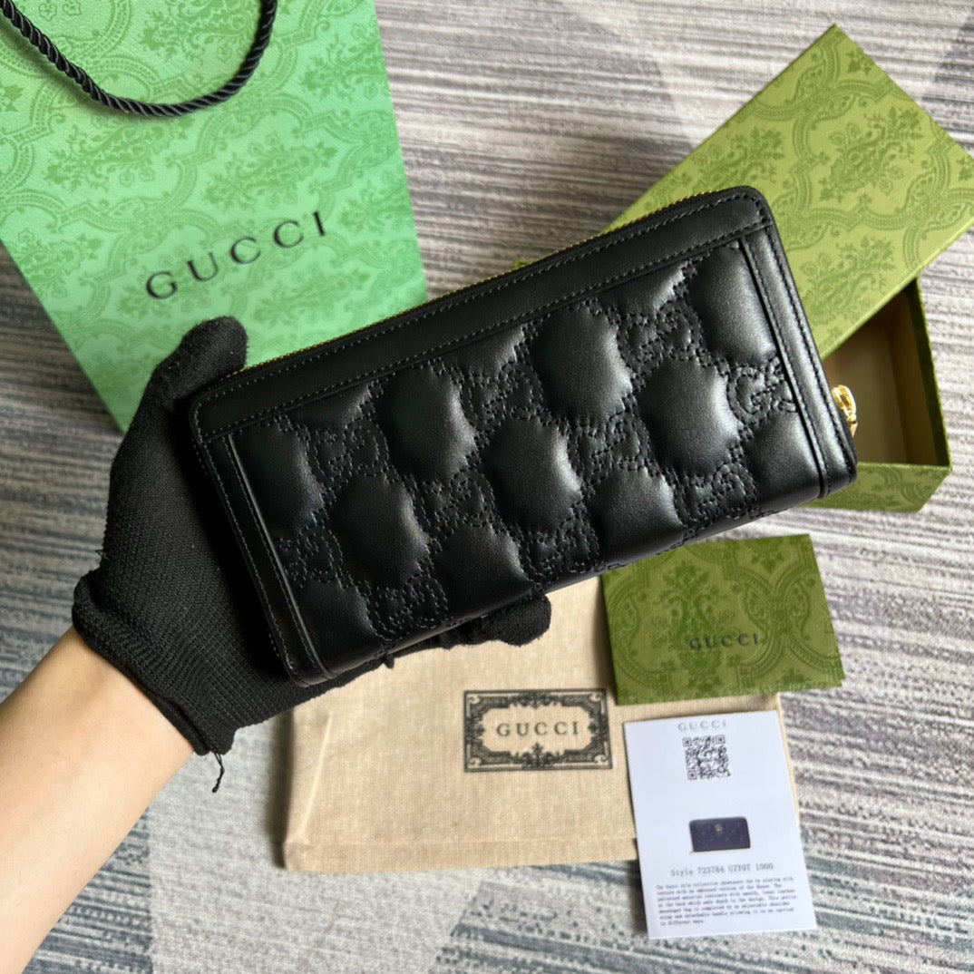 Matelassé Zip-Around Wallet Black for Women 723784 UM8IG 1000 7,6 em/ 19,5 cm